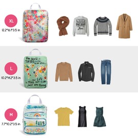 6 Set Compression Packing Cubes for Travel,Bohemia Packing Cubes for Suitcase Luggage Organizer Bags,Travel Essentials for Carry on Backpack,Ultralight and Waterproof (Boho Wildflowers)