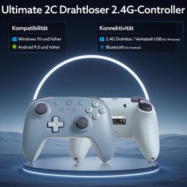 LONGYI 8Bitdo Ultimate 2C Wireless Controller für Windows PC und Android, Hall-Effekt Joystick (No Drift), mit 1000Hz Polling Rate, Remappable L4/R4 Bumper und Rumble Vibration - Dunkelblau