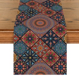 Artoid Mode Boho A Bohemia Style Table Runner, Vintage Rustic Farmhouse Kitchen Dining Table Decoration for Home Party Decor 13x72 Inch