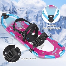 AMBIO Light Weight Snowshoes for Men Women Youth Kids, Aluminum Snow Shoes with Trekking Poles and Carrying Tote Bag (Darkpurple, 25 Inch)