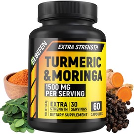 Turmeric Moringa Supplement with Moringa Leaf - Moringa Oleifera & Turmeric Curcumin with Black Pepper - 60 Veggie Capsules Supplement for Women and Men