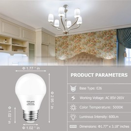 Cotanic Ceiling Fan Light Bulb 5000K Daylight A15 LED Bulb,E26 Medium Base Chandelier Light Bulb, 6W 60W Equivalent,600lm,Non-Dimmable,6 Pack