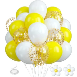 Balloons, Yellow, White, 30 Pieces, Yellow, White, Daisy, Latex Balloons, Birthday Decoration, Gold, Confetti Balloons, Helium Balloons, Wedding, Birthday, Baby Shower, Party, Birthday Decoration, Stylish, Decoration