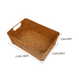 DOITOOL Large Woven Basket for Storage Natural Wicker Basket for Organizing, Wicker Storage Basket with Handle for Pantry, Hand Woven Basket for Bedroom, Living, Shelves (Brown, 30 X 20 X 10CM