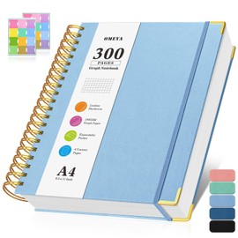 Graph Paper Notebook, Spiral Grid Notebook 8.5" X 11", Hardcover Leather Journal 300 Pages, 100GSM Thick Grid Paper Notebook, Large A5 Graphing Notebook Journal for Women Men Writing Engineering Work