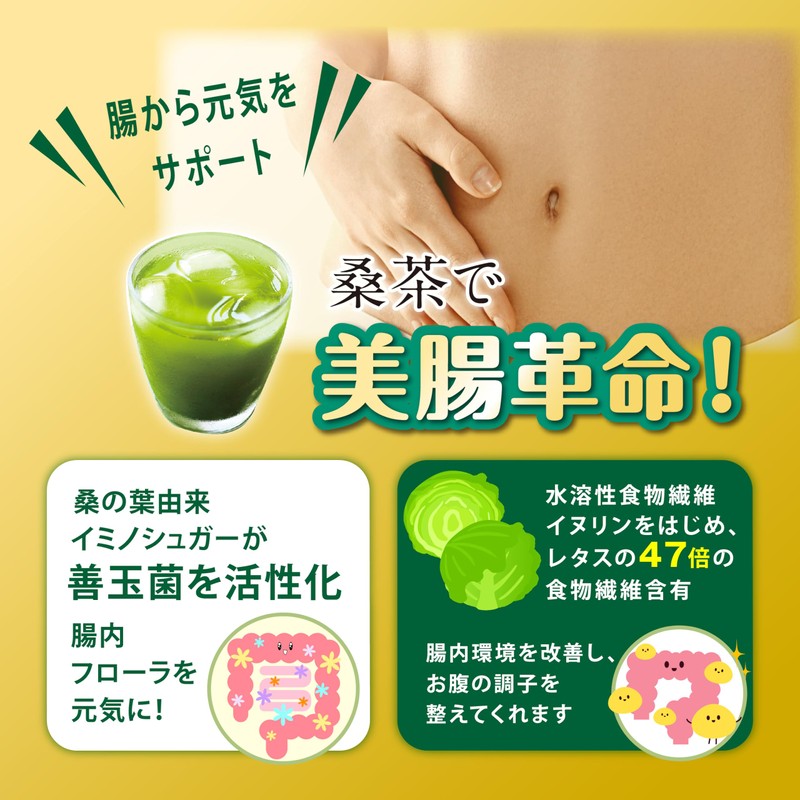 【医師監修】腸活桑茶 乳酸菌配合 桑の葉 粉末 無農薬 国産 パウダー 青汁 食物繊維 葉酸200μg
