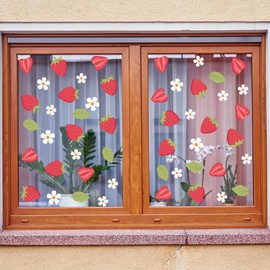 Buer Homie Cute Strawberry and White Flower Wall Stickers, Pink Girls Room Decor, Wall Stickers for Kitchen, Bathroom(S)