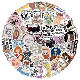 Prettysunshine Spooky Bookish Stickers, Pack of 50, Funny Reading Stickers for Adults, Waterproof Fantasy Decals for Kindle, Scrapbook, Journal, Laptop, Skateboard, Motorcycle, Suitcase, Bike, Helmet