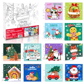 conda Pre Printed Canvas for Painting 12 Pcs 6 x 6 Inch, Pre Drawn Canvas Boards with Christmas Pictures to Paint, Theme Canvas Panels Set for Beginners Students, DIY Paint Art Supplies