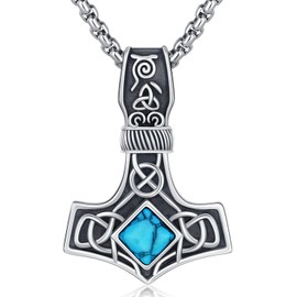 Thor's Hammer/Odin/Valknut/Vegvísir/Crow/Viking Necklace 925 Sterling Silver Viking Pendant Chain Amulet Jewellery Gifts for Men and Women, Sterling Silver, Turquoise