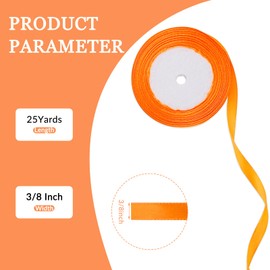 25 Yard Orange Satin Ribbon Roll, 3/8 Inch Fabric Ribbon for Craft Bows Rose Bouquet, Holiday Gift Wrapping, Party Decoration