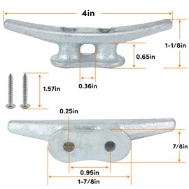 ORLANG 4 Inch Dock Cleats, Hot Dipped Galvanized Cast Iron Boat Cleats with Hardware, Rope Cleat Boat Dock Cleat for Boat Docks, Decks or Nautical Decor (5 Pack)