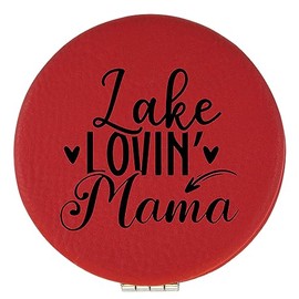 Enthoozies Lake Lovin Moma Red 2.5" Diameter Laser Engraved Leatherette Compact Mirror