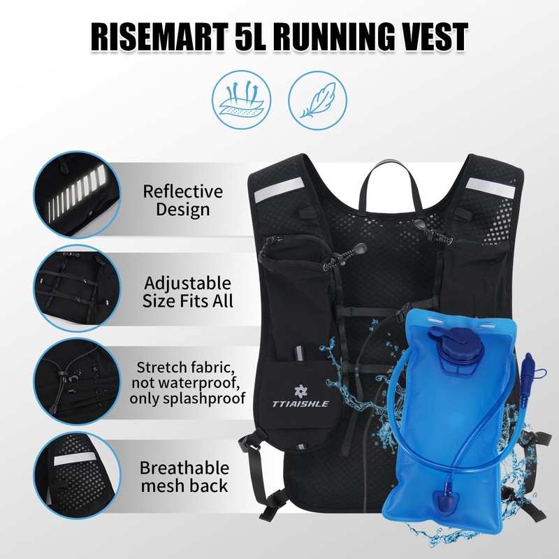 Trinkweste, Rucksack mit 2 l Wasserblase oder 470 ml weicher