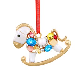 SICOHOME Babys First Christmas Ornament 2024 - Rocking Horse Christmas Ornament with Rhinestones Newborn Baby 1st Christmas Ornament Girl Boy for Son Daughter Grandson Granddaughter - Blue Gold