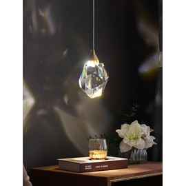 IDEQUY 1-Light Gold Pendant Light Fixtures,Mini Crystal Chandelier for Entyway Bedroom Dimmable Pendant Light Kitchen Island 5W