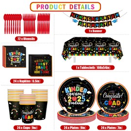 HigzYovn 190Pcs Kindergarten Graduation Decorations 2025 Kindergarten Graduation Party Supplies 2025 Kindergarten Graduation Banner with Graduation Plates and Napkins for Graduation 2025