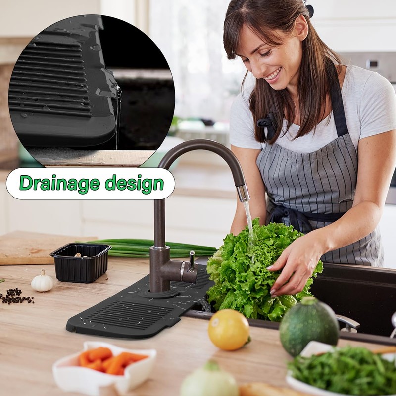 FFTANXS Tap Protector & Drip Mat, Black, Tap Splash Guard,