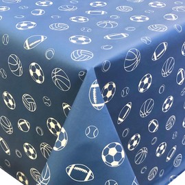 Sports Themed Easy-Care Wipeable Laminated EVA Oil-Cloth with Cotton Backing Collection (52”x70” Rectangular Tablecloth)