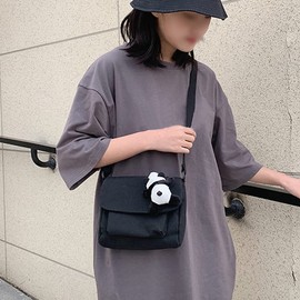 Highawk Panda Plush Outing Bag, Cross-body Mini Pouch, Pochette, Lightweight, Shoulder Bag, Cute, Small Storage for Girls, black b