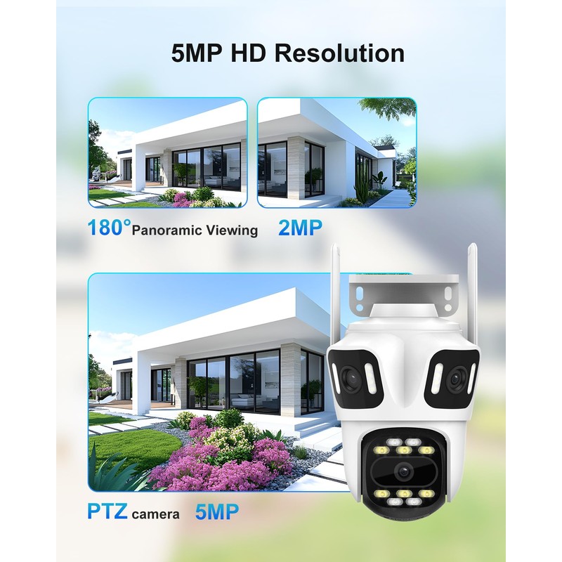 STONVUE 9MP Three Lens Wireless Outdoor Security Camera, 360° Pan/Tilt,