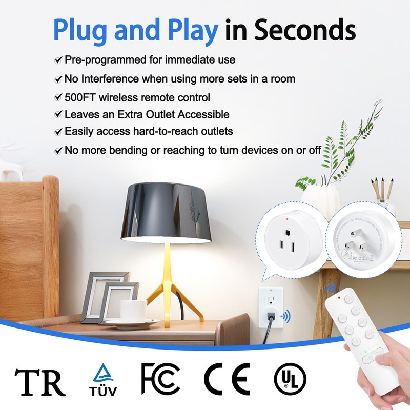 GREENCYCLE Remote Control Outlet, Remote Timer Switch, Plug in Light