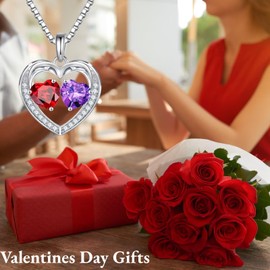 Iefil October Birthstone Necklace - October Birthday Gifts, Jewelry Gifts for Women, Silver Necklace for Women, Pink Tourmaline Necklace, Tourmaline Jewelry, Heart Necklace, Women Necklace