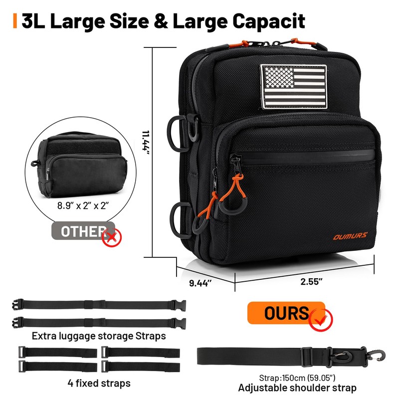 Oumurs Motorcycle Handlebar Bags,1680D Water-resistant Universal Bar bag American Flag
