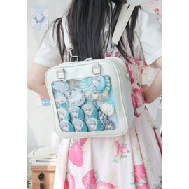 SMALLBLUER Purse and Backpack JK Uniform Messenger Bag Lolita Ita Handbag DIY Design Transparent Windows Shoulder Bag, White, One Size