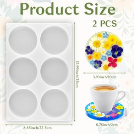 2 PCS Round Coaster Resin Molds, Large 6 Cavity Silicone Mold for Resin, 4 Inches Coaster Molds for Epoxy Resins, Extra Deep Circle Silicone Mold for Cups Mats, DIY Crafts, Flower Bouquet Preservation