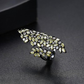 MUNIGSMUR Statement Chunky Rings for Women Open Adjustable Non Tarnish Black Ring with Green&Clear Cubic Zircons Stacking Dainty Ring with Jewelry Box