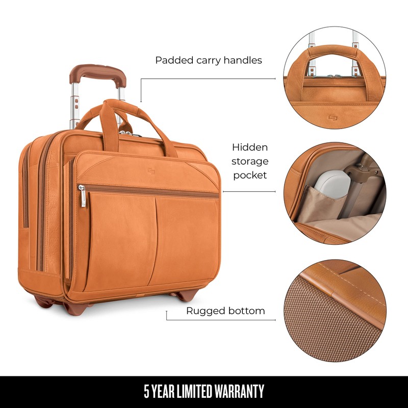 Solo Walker Leather Rolling Laptop Bag, Tan