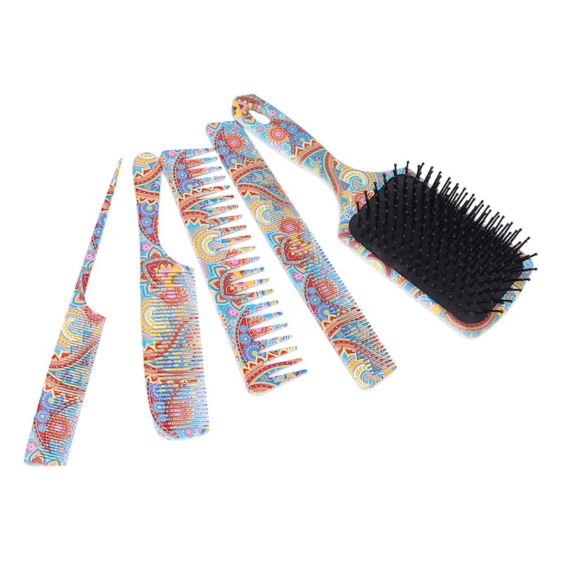 5pcs Paddle Hair Brush Set Easy Detangling Brush Tail Comb