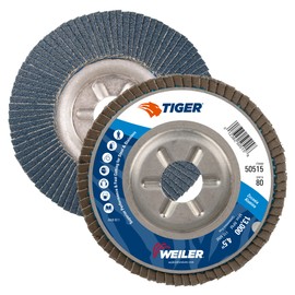 Weiler 50515 Tiger Abrasive Flap Disc, Type 29, Round Hole, Aluminum Backing, Zirconia Alumina, 4-1/2" Dia., 80 Grit