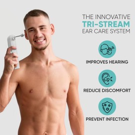 Water Powered Ear Cleaner - Ear Wax Removal Tool - Earwax Washer Lavage Kit - Safe & Effective Inner Ear Flusher Irrigation System - Electric Triple Jet Stream with 4 Pressure Settings