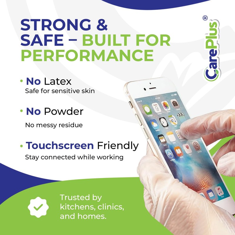 CARE PLUS Vinyl Gloves Clear Large Size 200 Count |