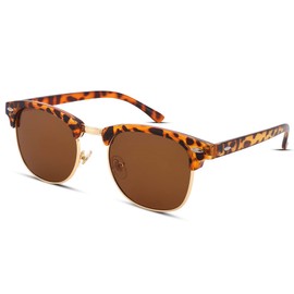 Pro Acme Classic Semi Rimless Polarized Sunglasses with Metal Rivets (Tortoise/Brown)