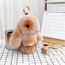 TMANI Soft Rabbit Keychain - Cute Pendant, Fashion Accessory, Plush Pendant, Gift for Women & Girls - Colour: Khaki