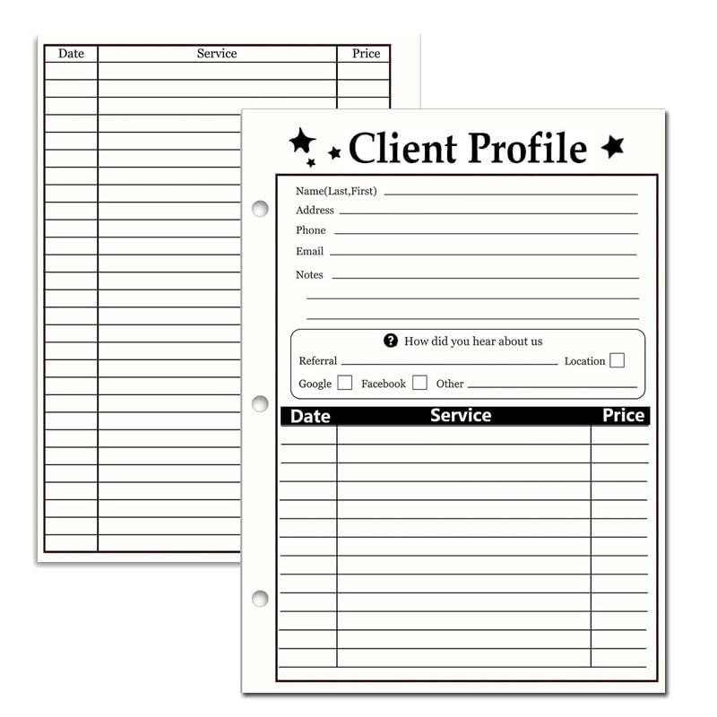 3-Hole Client Profile Cards for Salon, Spa & Hairdresser (100