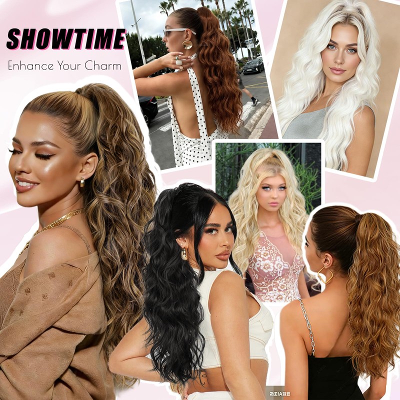 LRSICAL Ponytail Extension, Claw Clip Ponytail Extensions Long Wave Black