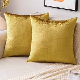 EMEMA Fall Bright Gold Velvet Throw Pillow Covers 18x18 Inch Set of 2 Decorative Square Pillowcase Soft Solid Cushion Case for Couch Sofa Bedroom Livingroom