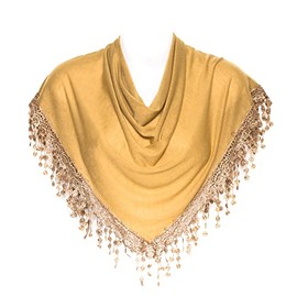 Hat To Socks Triangle Scarf with Bobbin Lace Fringes for Women (Caramel)