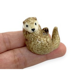 WitnyStore 1¼" Curled Eurasian River Otter Ceramic Figurine for Terrarium Decoration Collectible Statue for Adult Collectors Handcrafted Porcelain Ornament Sculpture Home Room Tabletop Decor