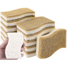 bioGo 12 Pack S Shaped Biodegradable Kitchen Sponges - Eco-Friendly, Compostable, Natural Cellulose Dish Sponges - Biodegradable Sponges Washing Up - Reusable Washing Up Sponge - UK Brand