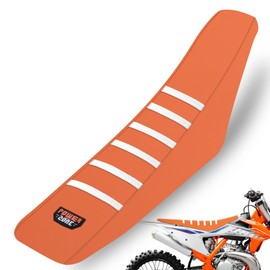 fewfuss Dirt Bike Seat Cover - White Stripe Universial Seat Cover for Dirt Bike - Motorcycle Motorcross Enduro Seat Covers (Orange)