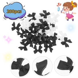 200Pcs 3D Colorful Aurora Bow Nail Art Decoration, Bow Nail Charms Nail Multi-Shape Charms Pendant Pearls Art Accessories(Black White)