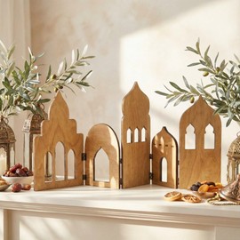 Ramadan Decorations for Home Wooden Mosque Standing Display Eid Mubarak Table Decor Islamic Ramadan Tiered Tray Decoration for Muslim Islamic Farmhouse Party Gift