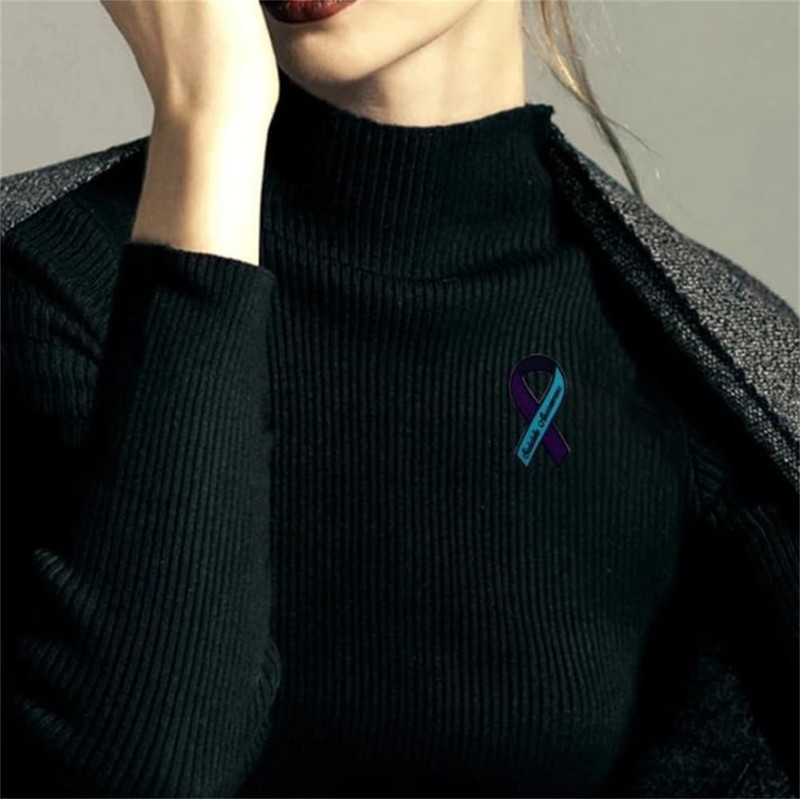 haohaoyu Suicide Awareness Ribbon Enamel Brooch Pin Bulk Purple Teal