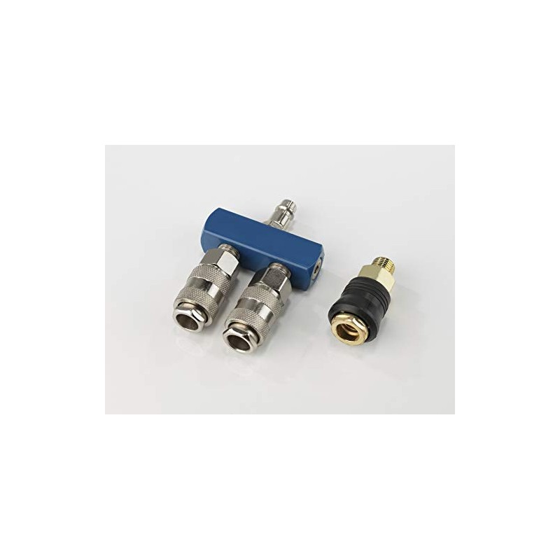 Scheppach Pneumatic Quick Couplings Set, 2 Way, 1 Piece, Blue/Silver,