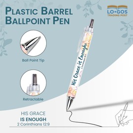 LO·GOS TRADING POST His Grace is Enough 2 Cor 12:9 - Floral Scripture Pen -Ballpoint Bible Pen - Smooth Black Ink Inspirational Christian Pens for Daily Journaling, Religious Gifting
